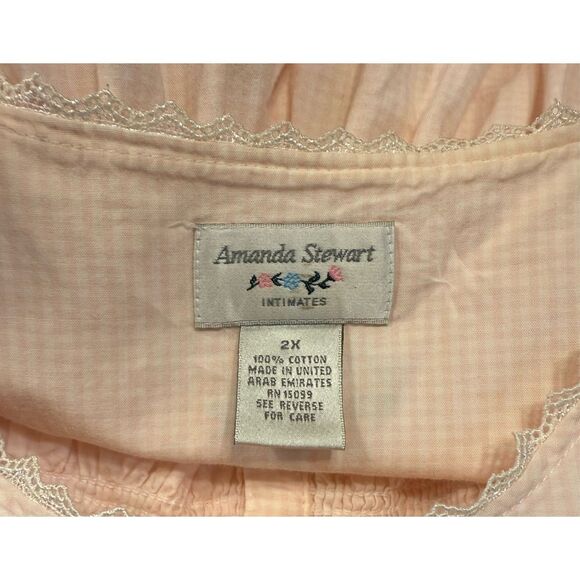 Amanda Stewart Vtg Nightgown, size 2X Light Pink Check Embroidery Lace - Picture 7 of 8